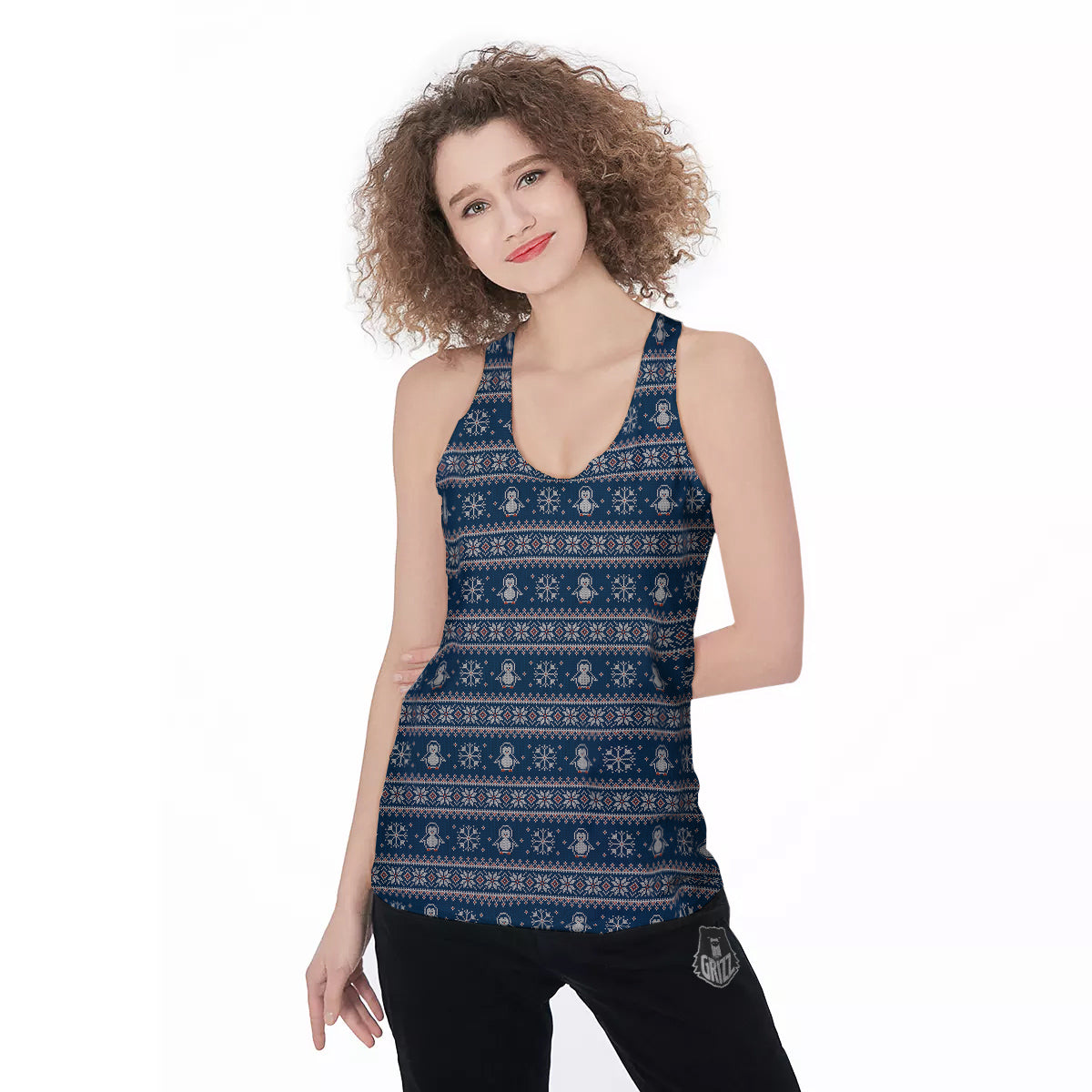 Penguin Knitted Christmas Print Women's Racerback Tank Top-grizzshop