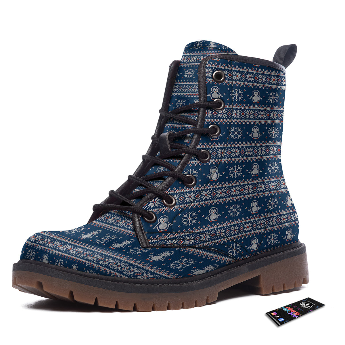 Penguin Knitted Christmas Print Work Boots-grizzshop