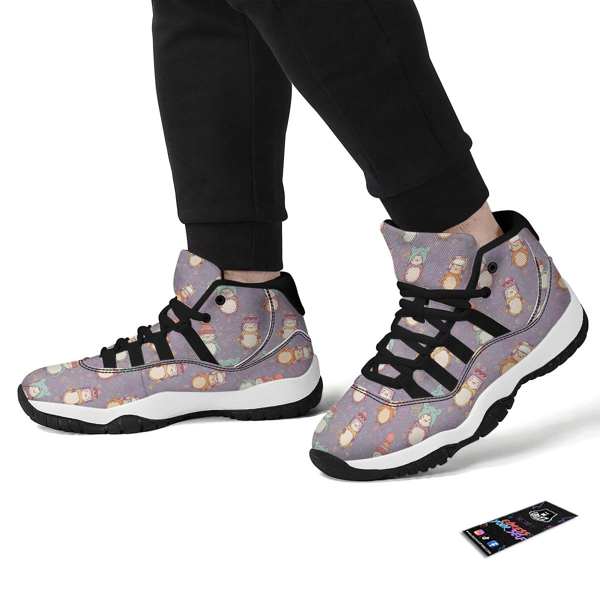 Penguin Pattern Print Black Bball Shoes-grizzshop