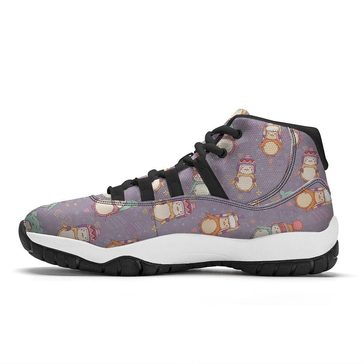 Penguin Pattern Print Black Bball Shoes-grizzshop