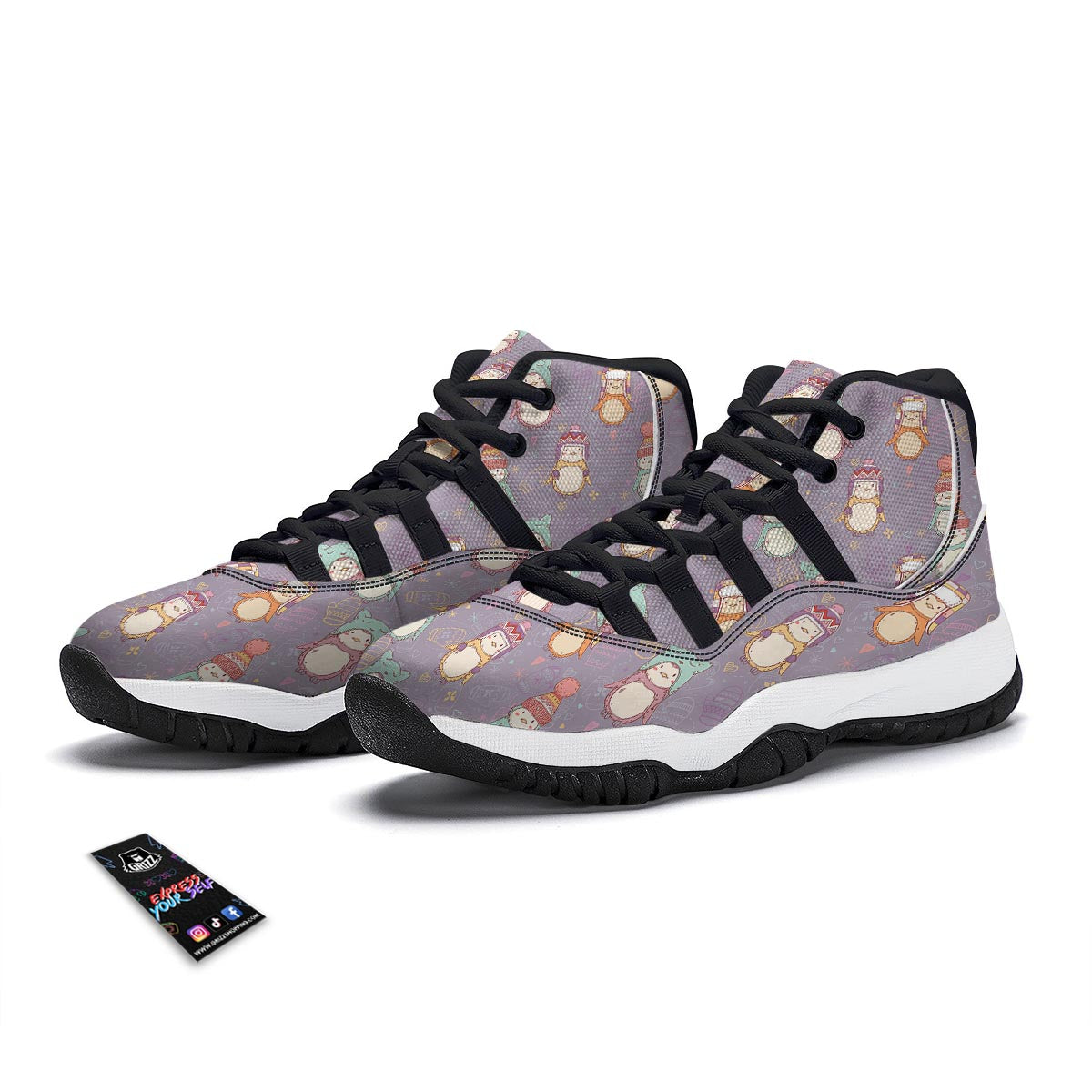 Penguin Pattern Print Black Bball Shoes-grizzshop