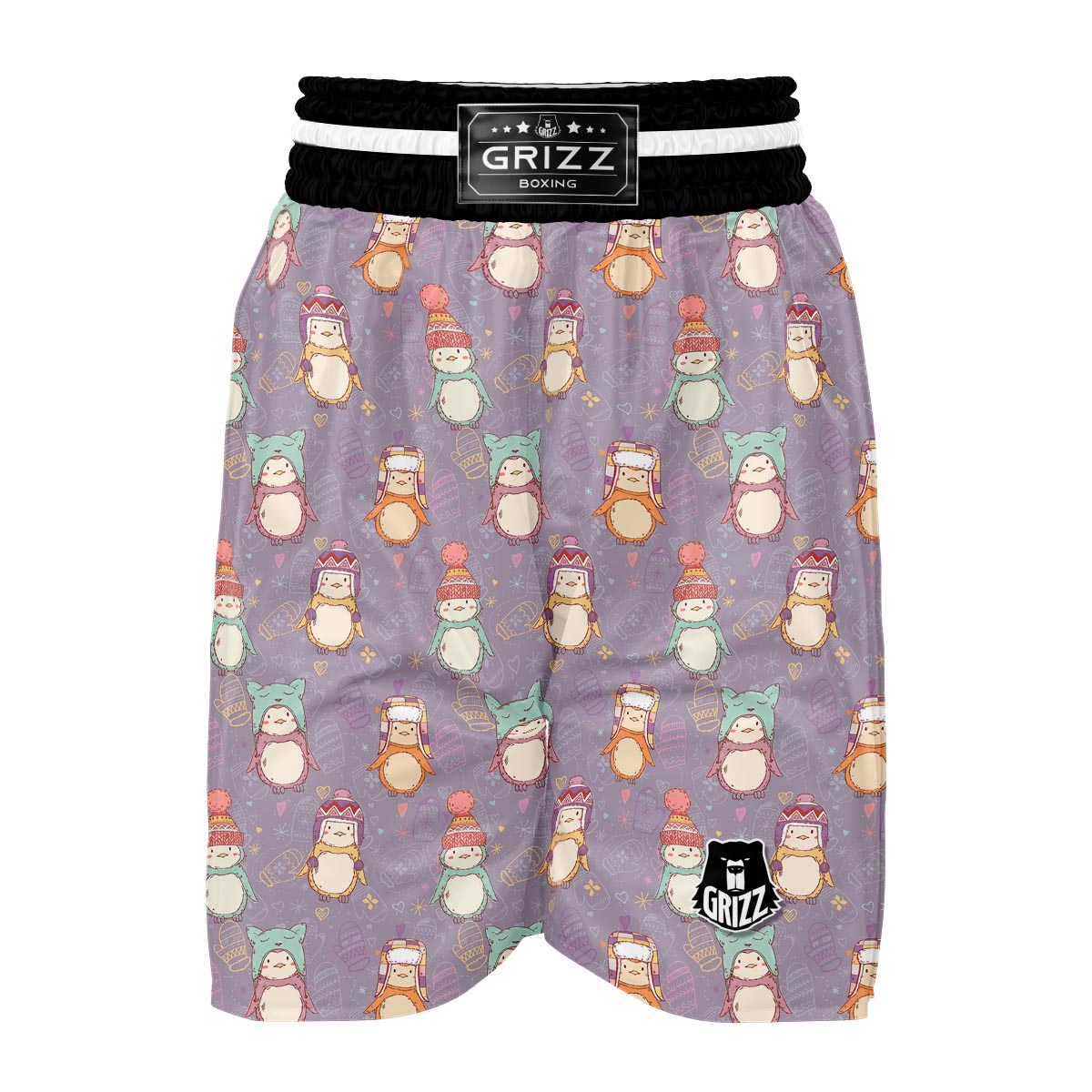 Penguin Pattern Print Boxing Shorts-grizzshop