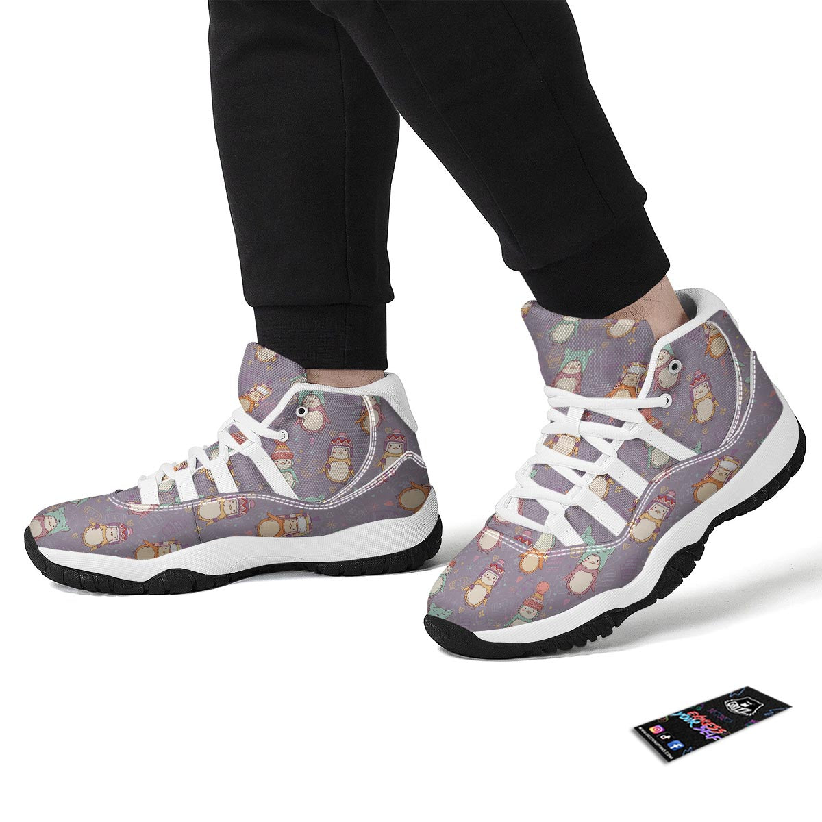 Penguin Pattern Print White Bball Shoes-grizzshop