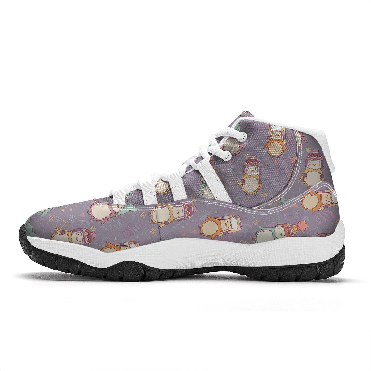 Penguin Pattern Print White Bball Shoes-grizzshop