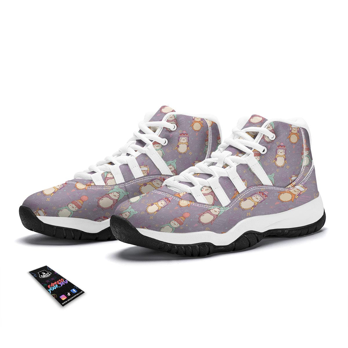 Penguin Pattern Print White Bball Shoes-grizzshop