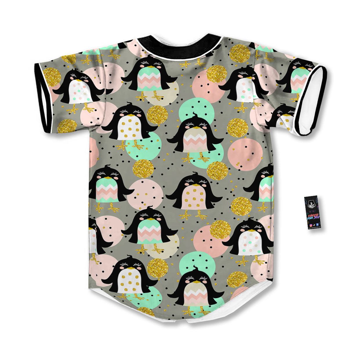 Penguin Pink Polka Print Pattern Baseball Jersey-grizzshop
