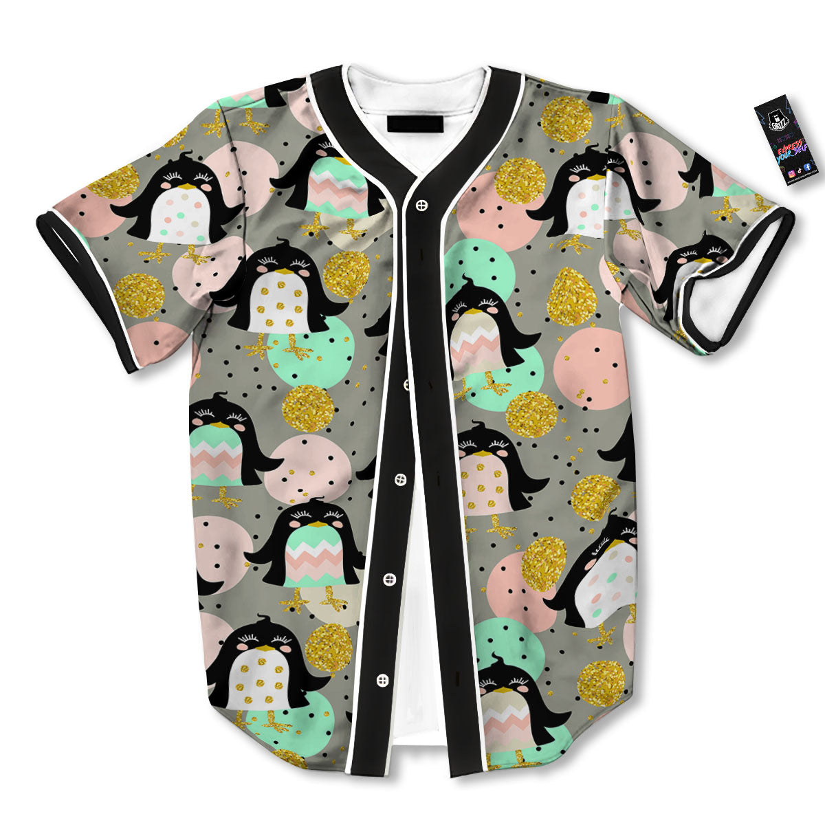 Penguin Pink Polka Print Pattern Baseball Jersey-grizzshop