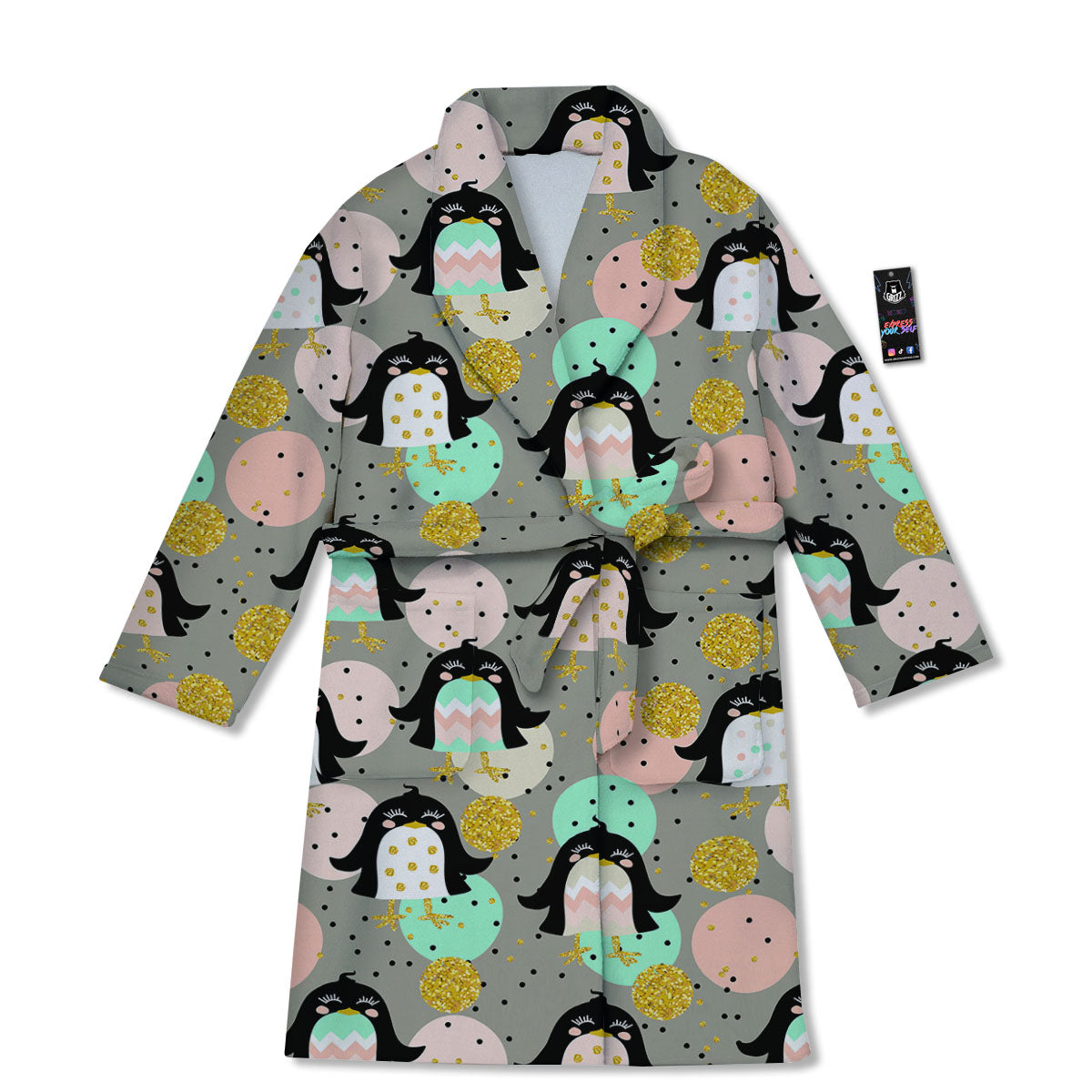 Penguin Pink Polka Print Pattern Bathrobe-grizzshop