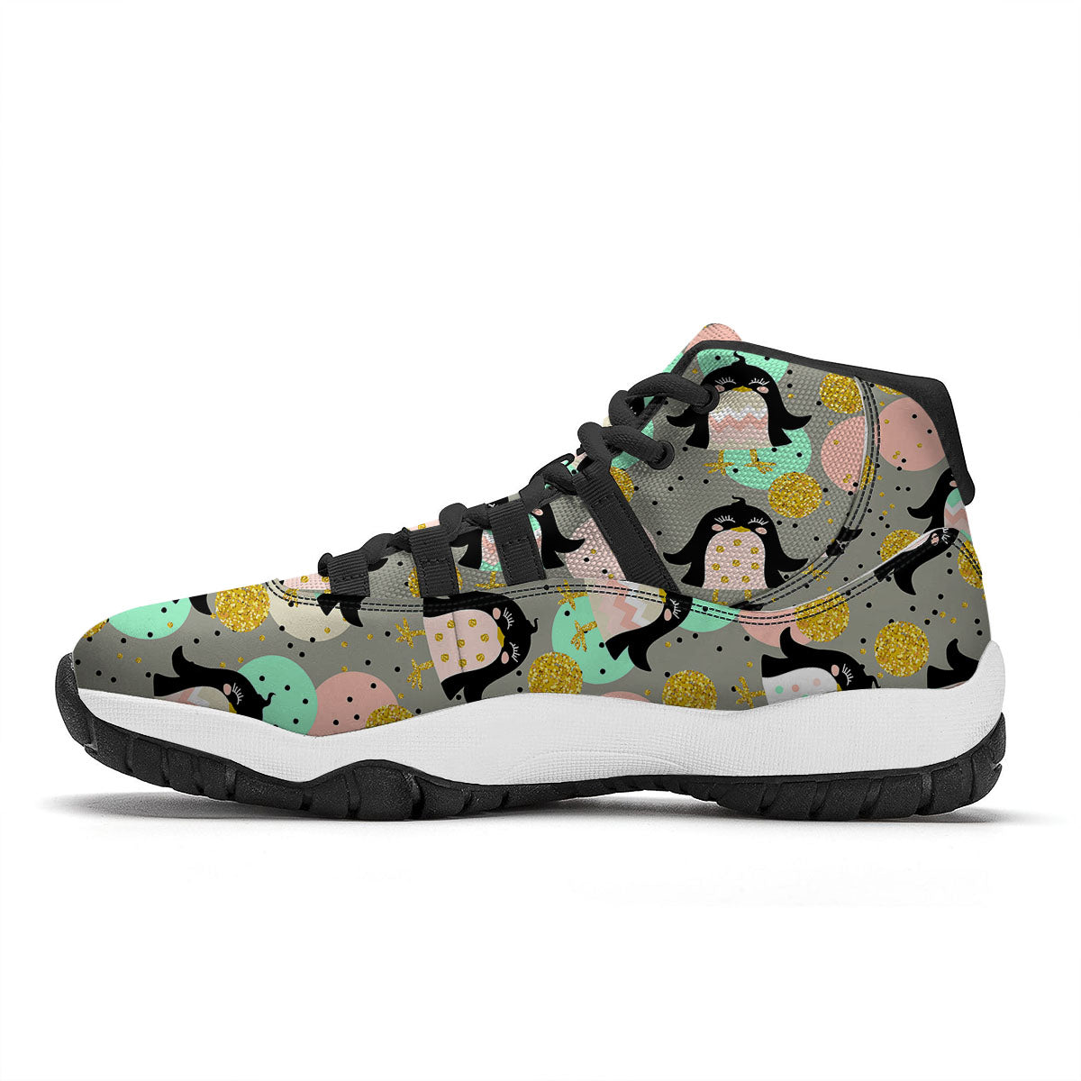 Penguin Pink Polka Print Pattern Black Bball Shoes-grizzshop