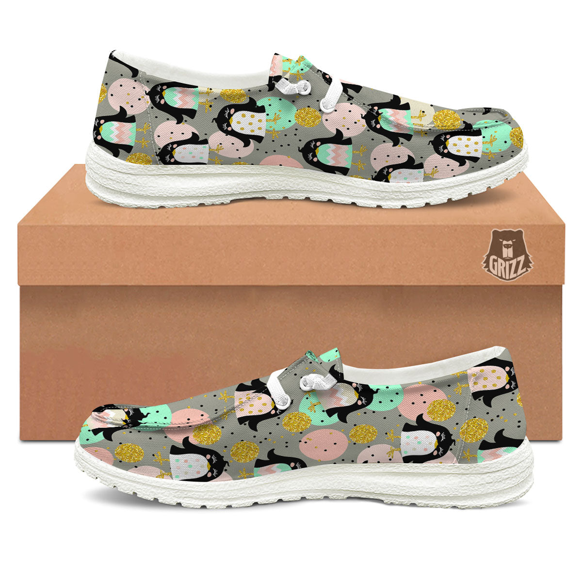 Penguin Pink Polka Print Pattern Black Loafers-grizzshop