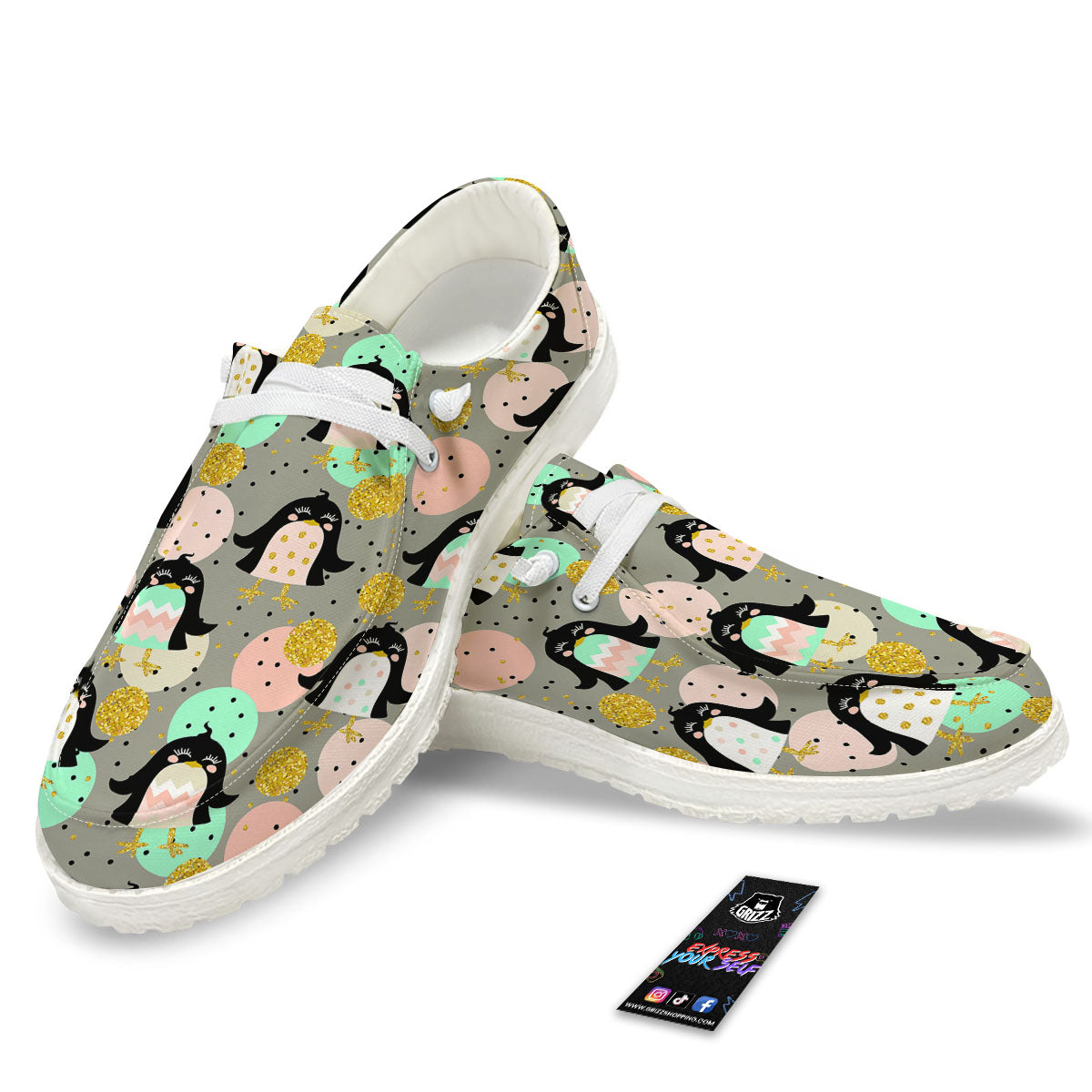 Penguin Pink Polka Print Pattern Black Loafers-grizzshop