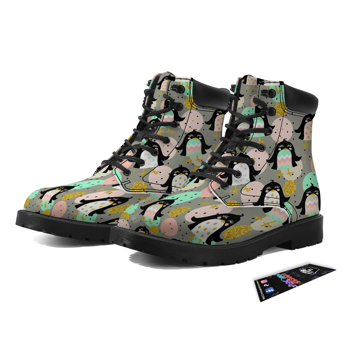 Penguin Pink Polka Print Pattern Boots-grizzshop