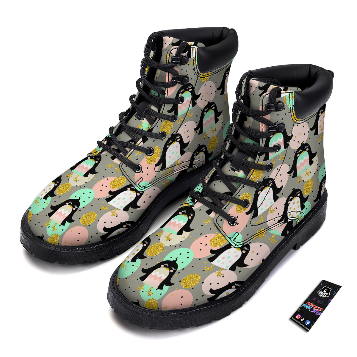 Penguin Pink Polka Print Pattern Boots-grizzshop