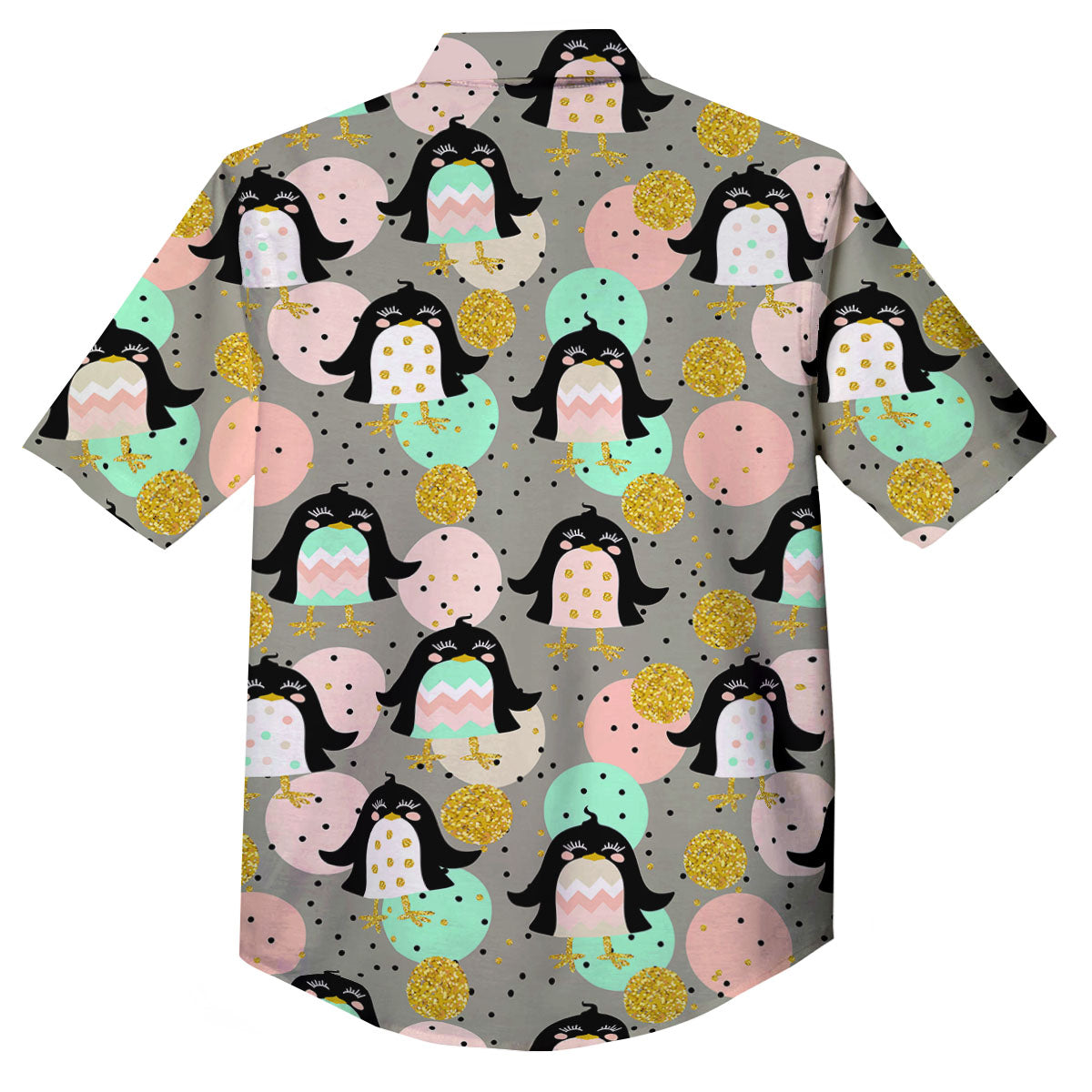 Penguin Pink Polka Print Pattern Button Up Shirt-grizzshop