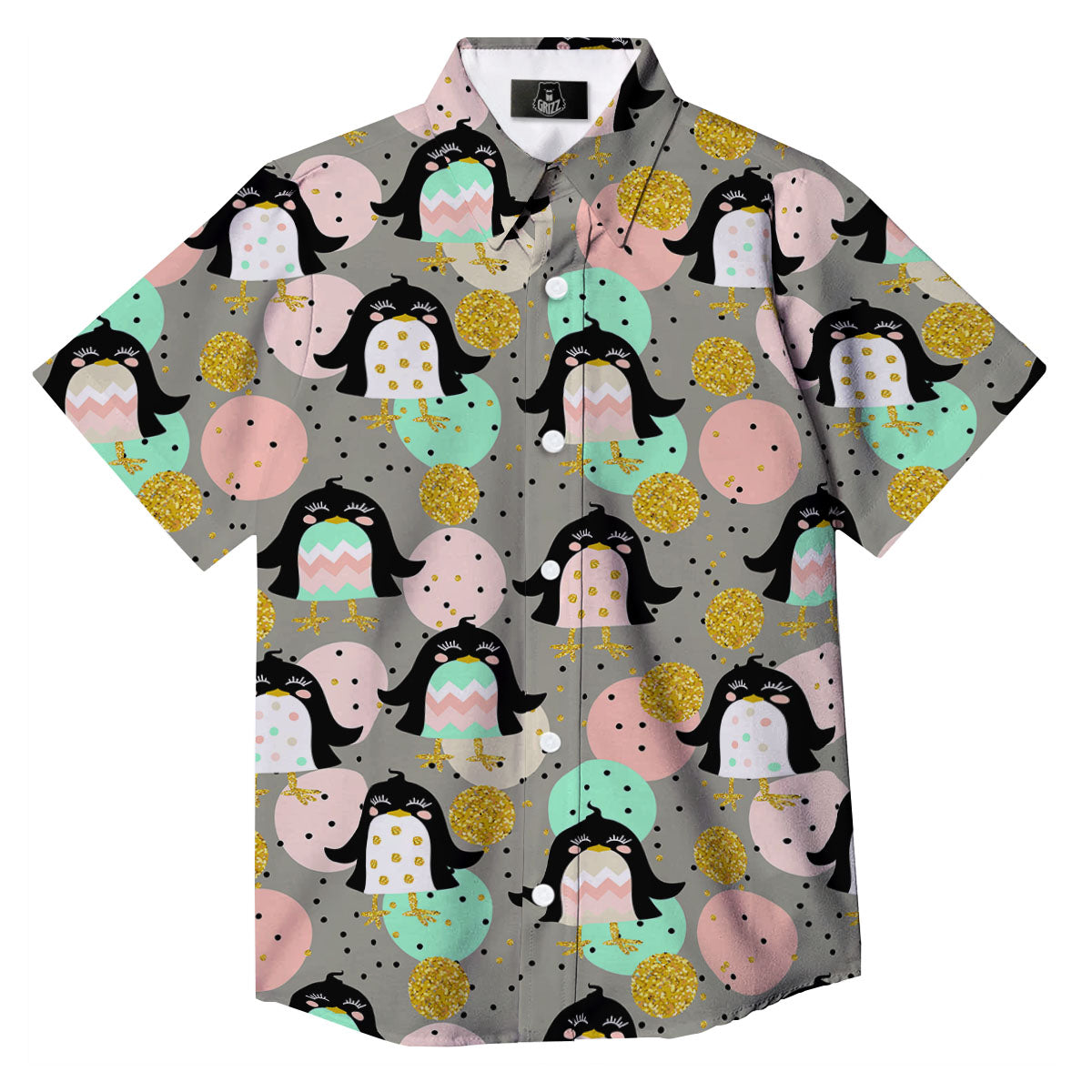 Penguin Pink Polka Print Pattern Button Up Shirt-grizzshop