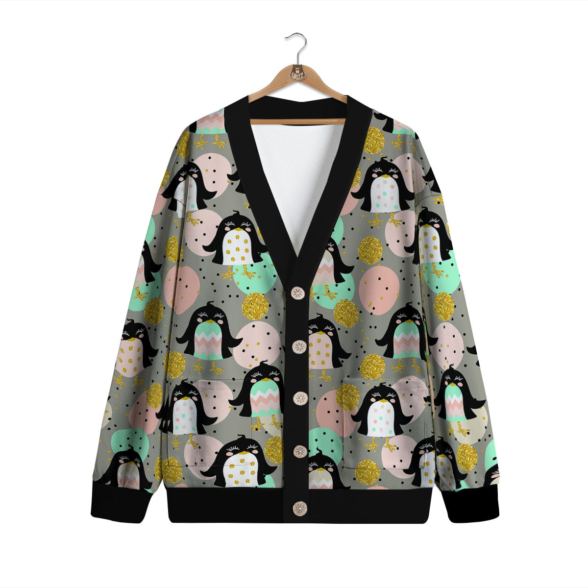 Penguin Pink Polka Print Pattern Cardigan-grizzshop