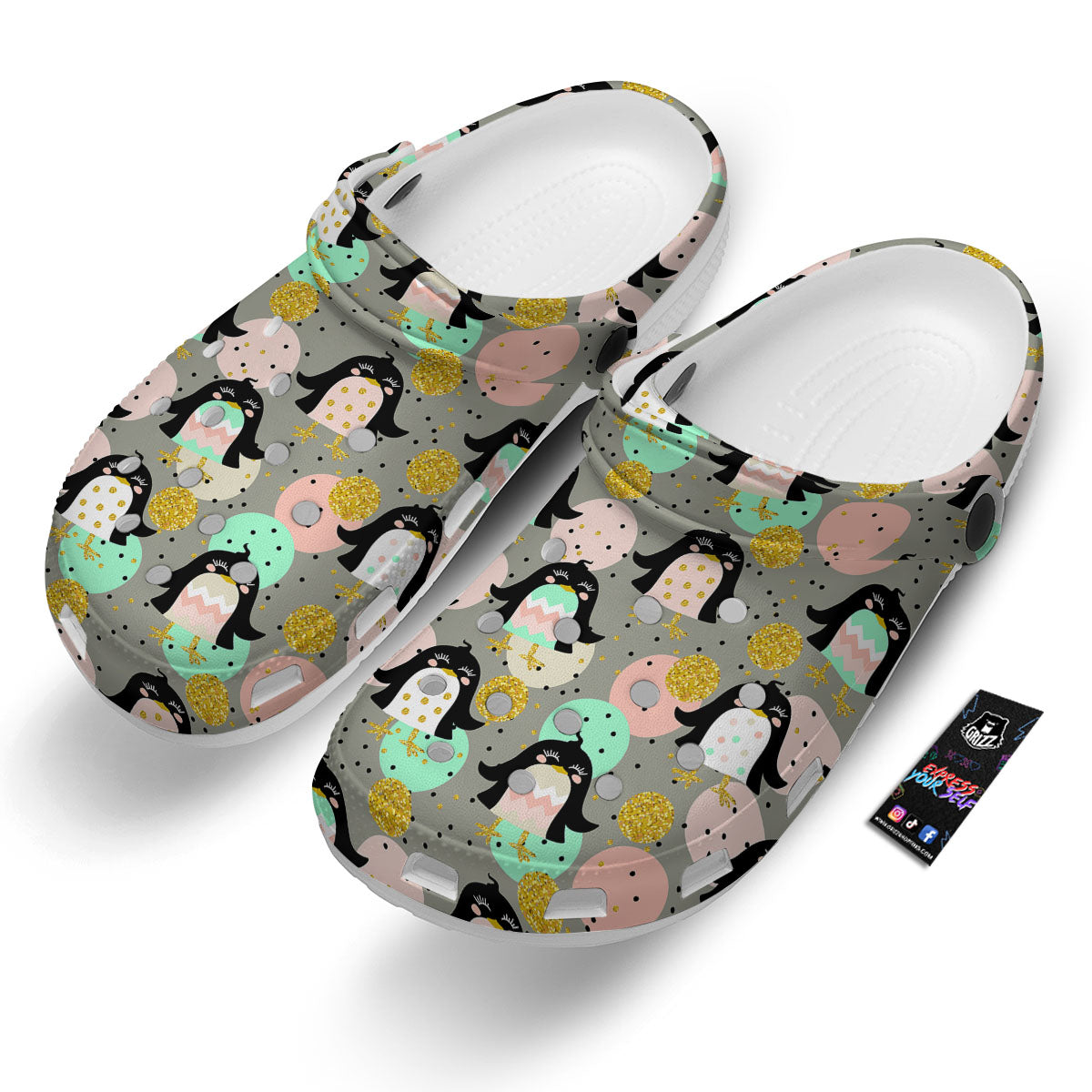 Penguin Pink Polka Print Pattern Clog-grizzshop