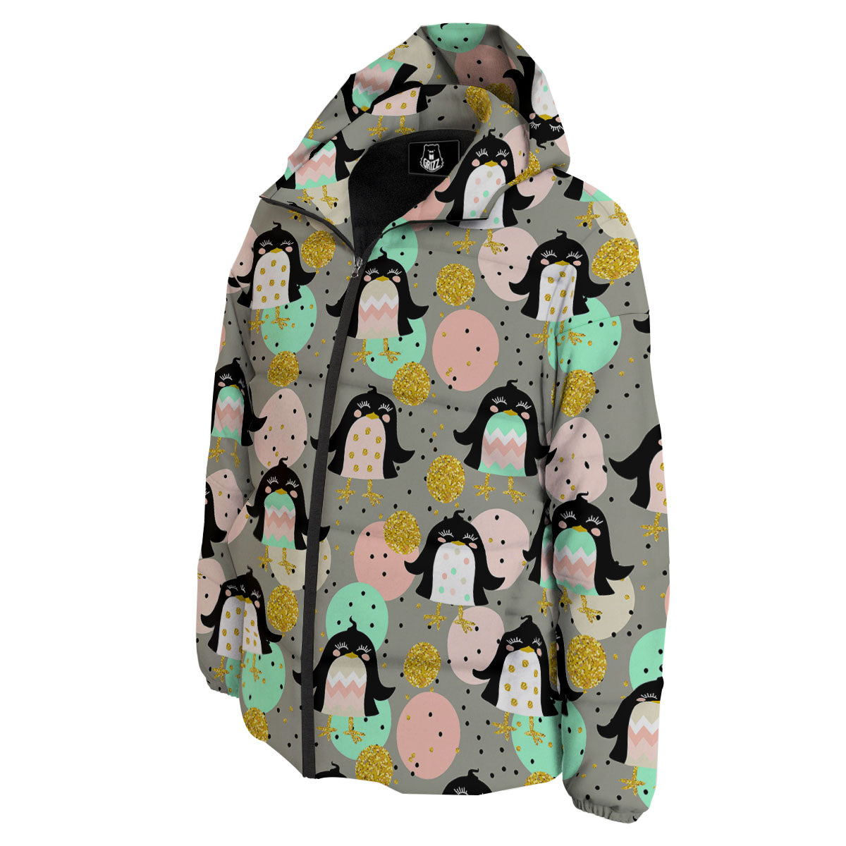 Penguin Pink Polka Print Pattern Down Jacket-grizzshop