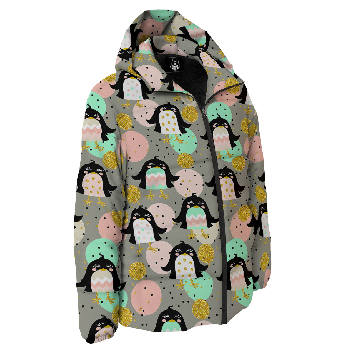 Penguin Pink Polka Print Pattern Down Jacket-grizzshop