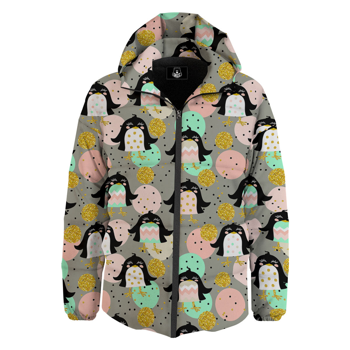 Penguin Pink Polka Print Pattern Down Jacket-grizzshop
