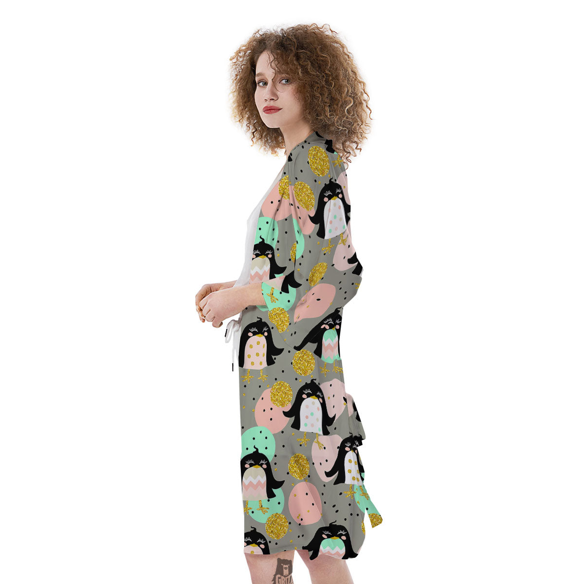 Penguin Pink Polka Print Pattern Kimono-grizzshop