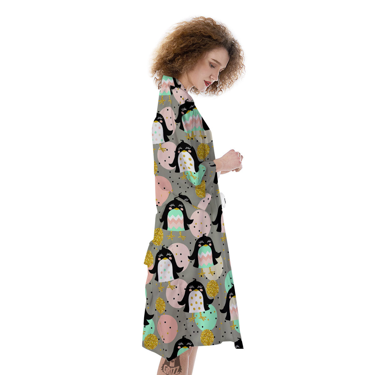 Penguin Pink Polka Print Pattern Kimono-grizzshop