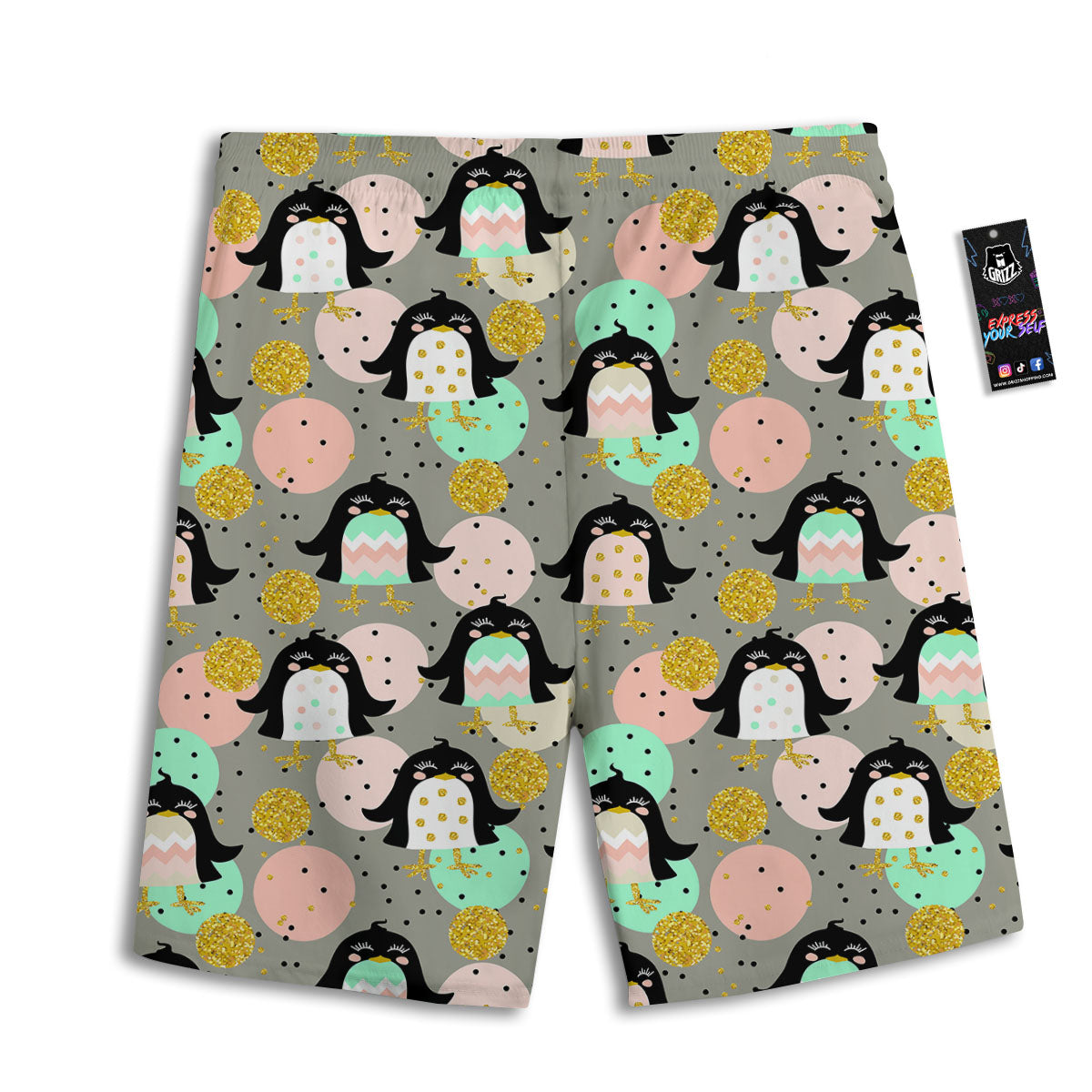 Penguin Pink Polka Print Pattern Men's Athletic Shorts