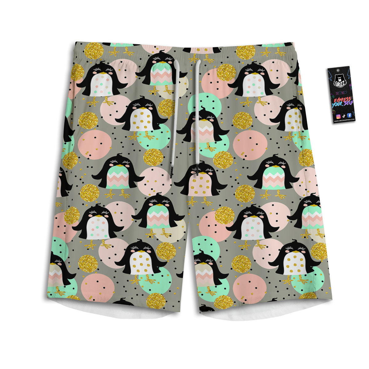 Penguin Pink Polka Print Pattern Men's Athletic Shorts