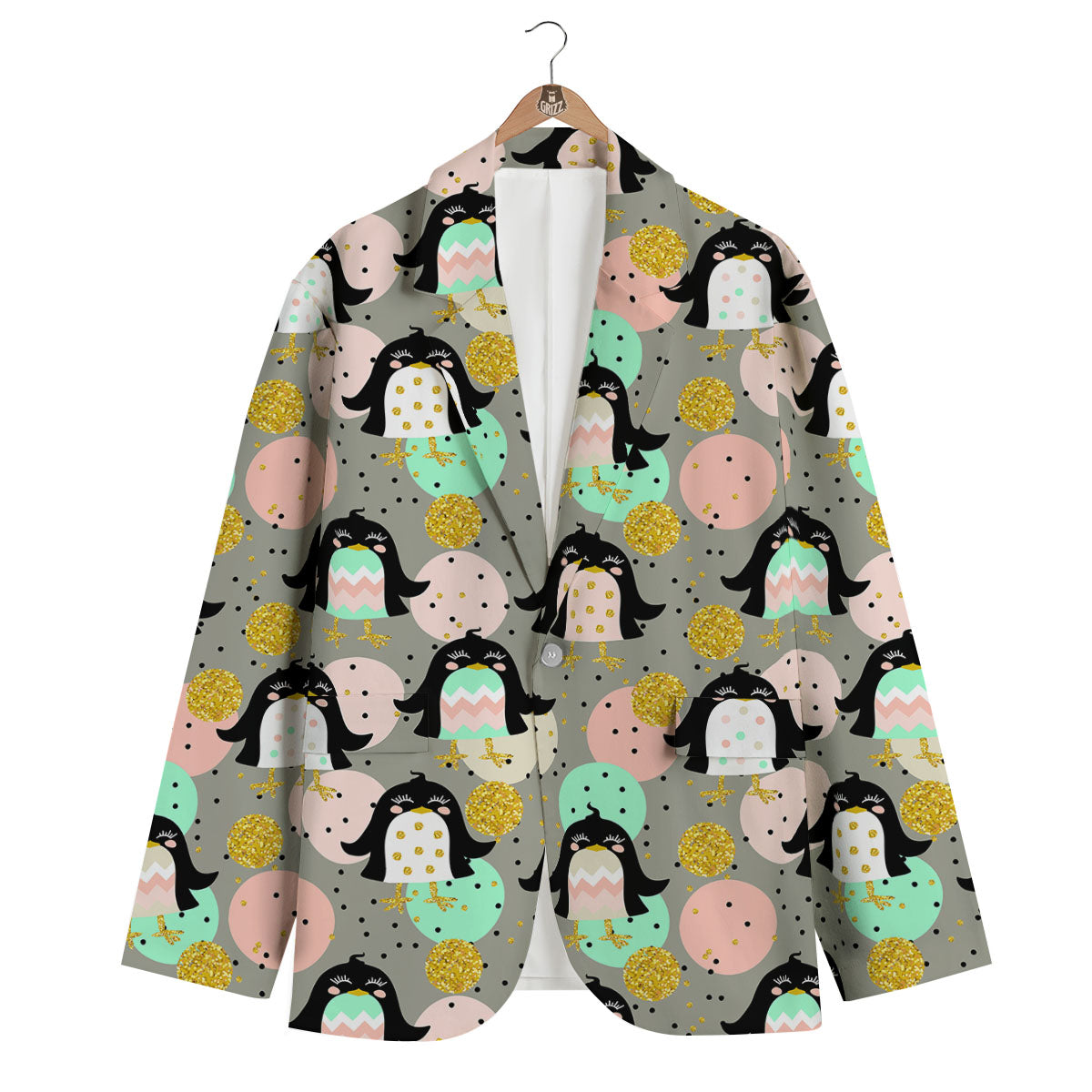 Penguin Pink Polka Print Pattern Men's Blazer-grizzshop