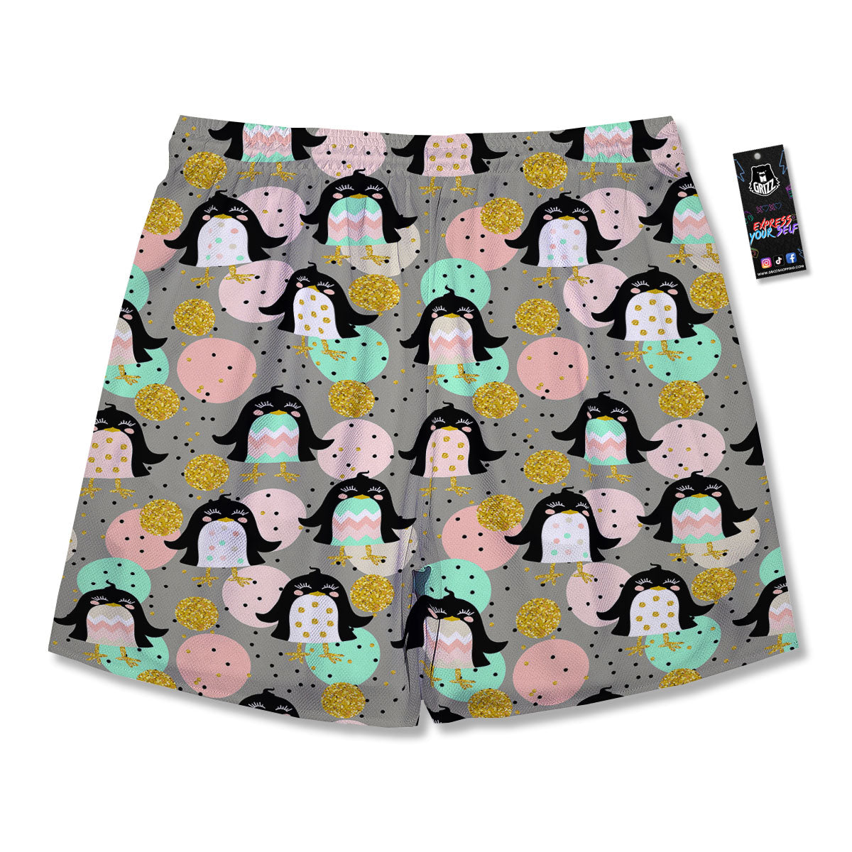 Penguin Pink Polka Print Pattern Men's Running Shorts-grizzshop