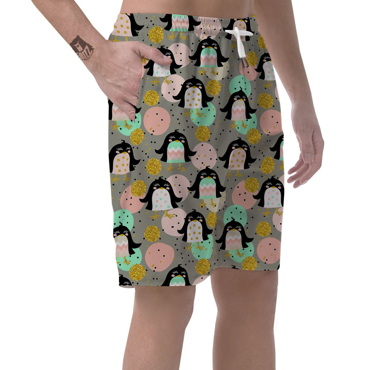 Penguin Pink Polka Print Pattern Men's Shorts-grizzshop