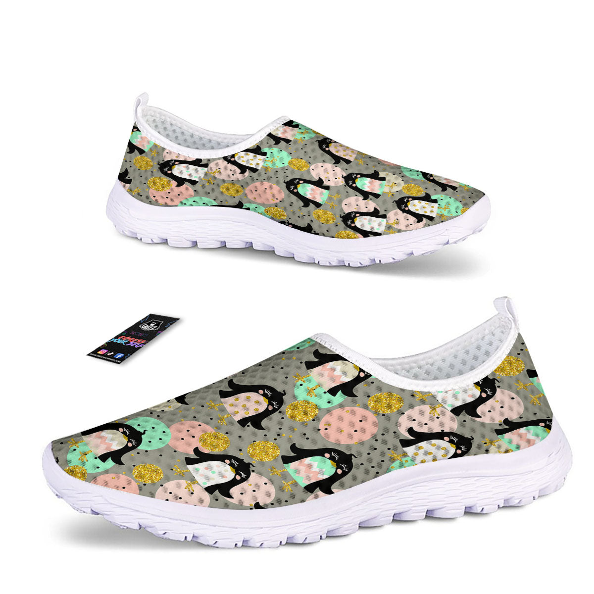 Penguin Pink Polka Print Pattern Nurse Shoes-grizzshop