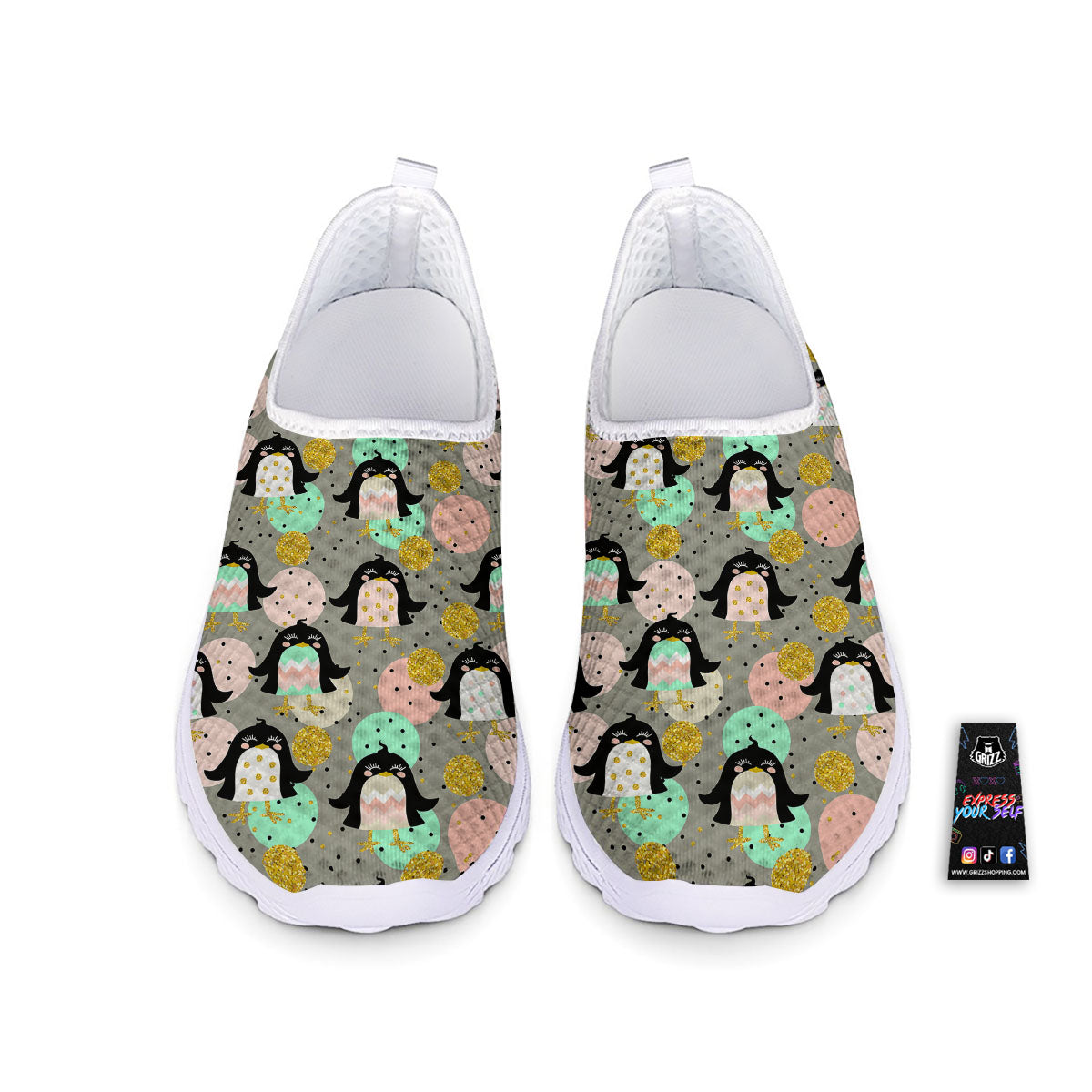 Penguin Pink Polka Print Pattern Nurse Shoes-grizzshop