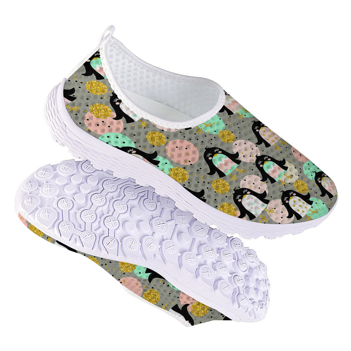 Penguin Pink Polka Print Pattern Nurse Shoes-grizzshop