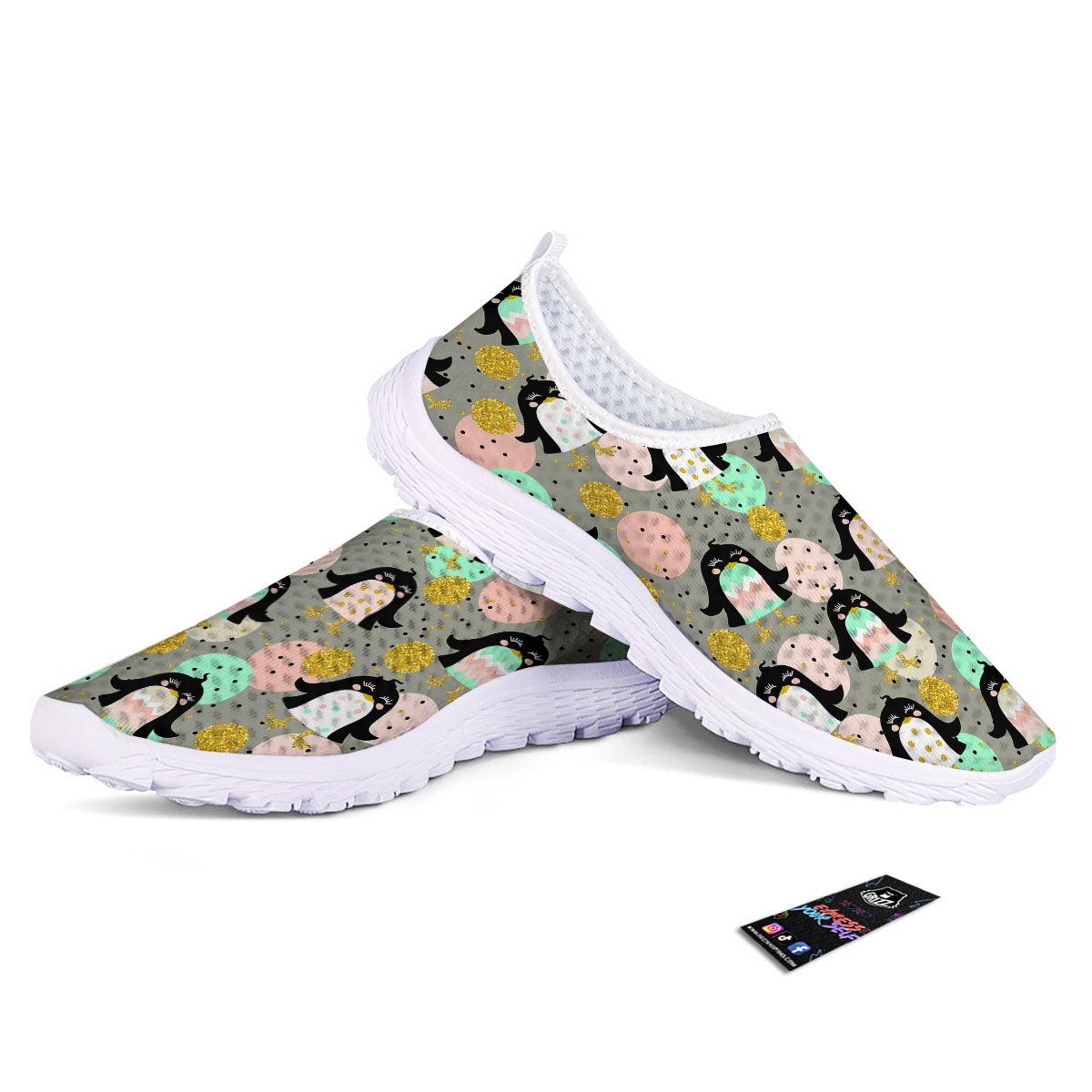 Penguin Pink Polka Print Pattern Nurse Shoes-grizzshop