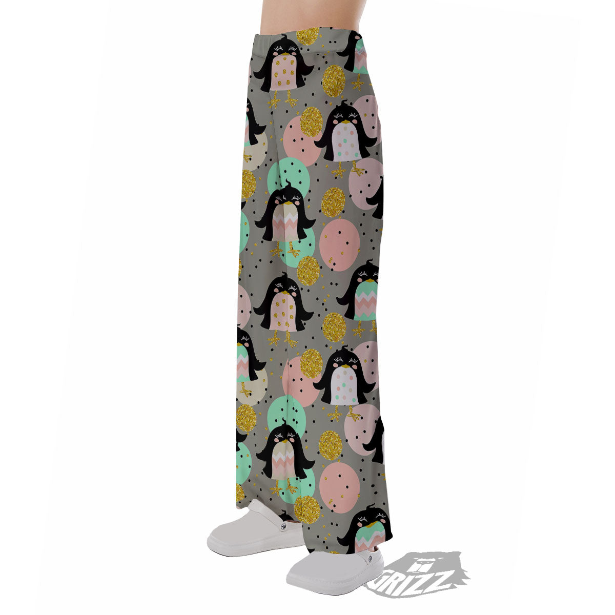 Penguin Pink Polka Print Pattern Pajama Pants-grizzshop