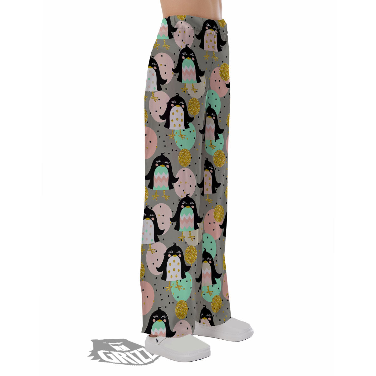 Penguin Pink Polka Print Pattern Pajama Pants-grizzshop