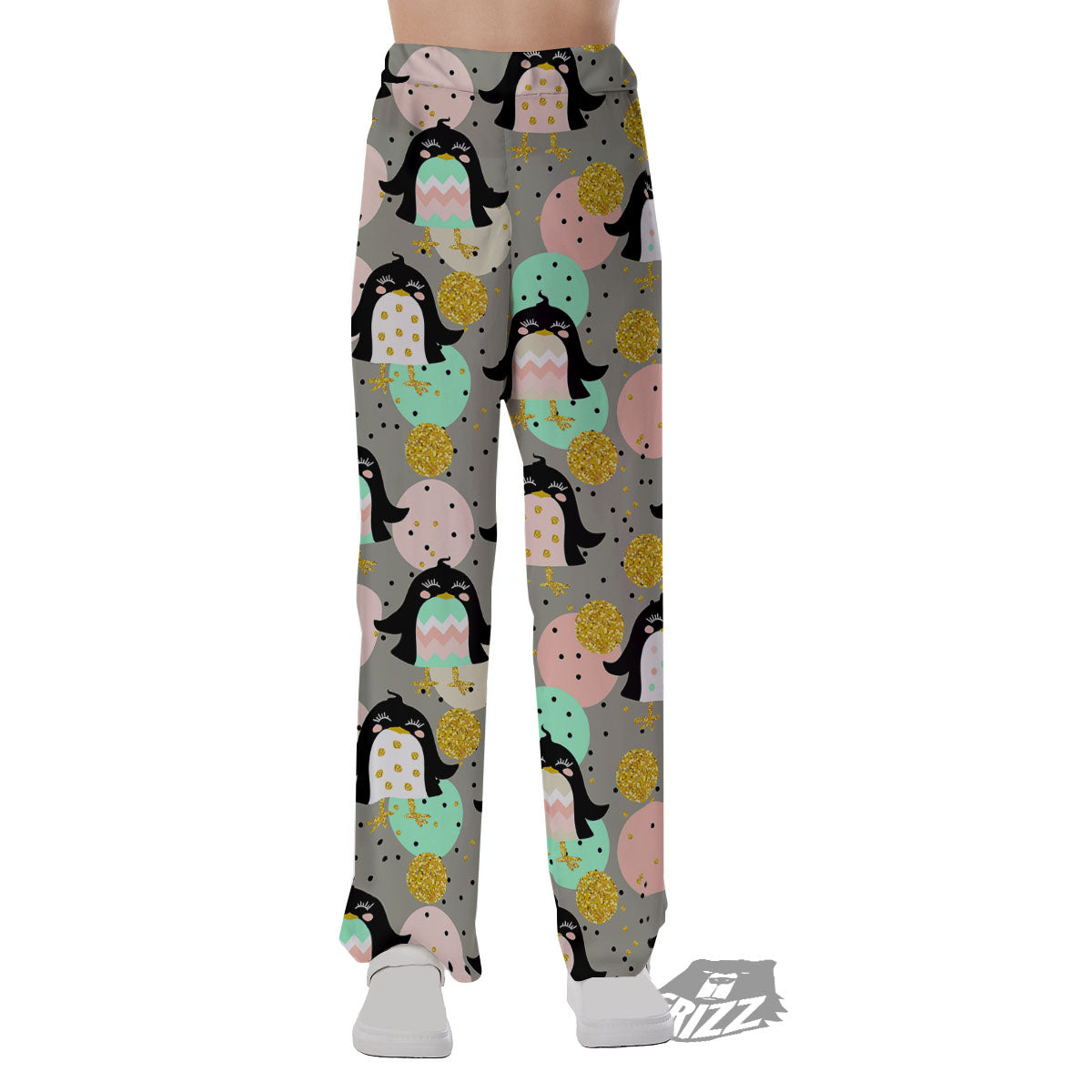 Penguin Pink Polka Print Pattern Pajama Pants-grizzshop