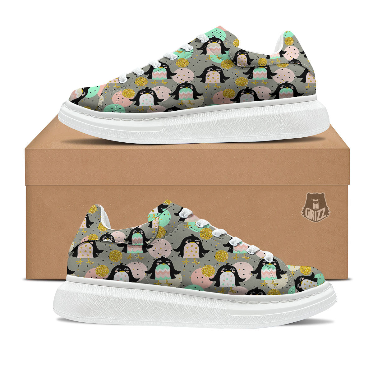 Penguin Pink Polka Print Pattern Platform Shoes-grizzshop