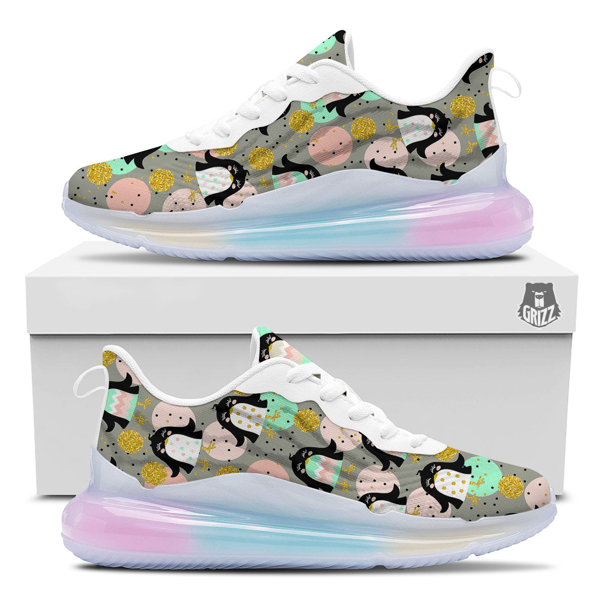 Penguin Pink Polka Print Pattern Running Sneakers-grizzshop