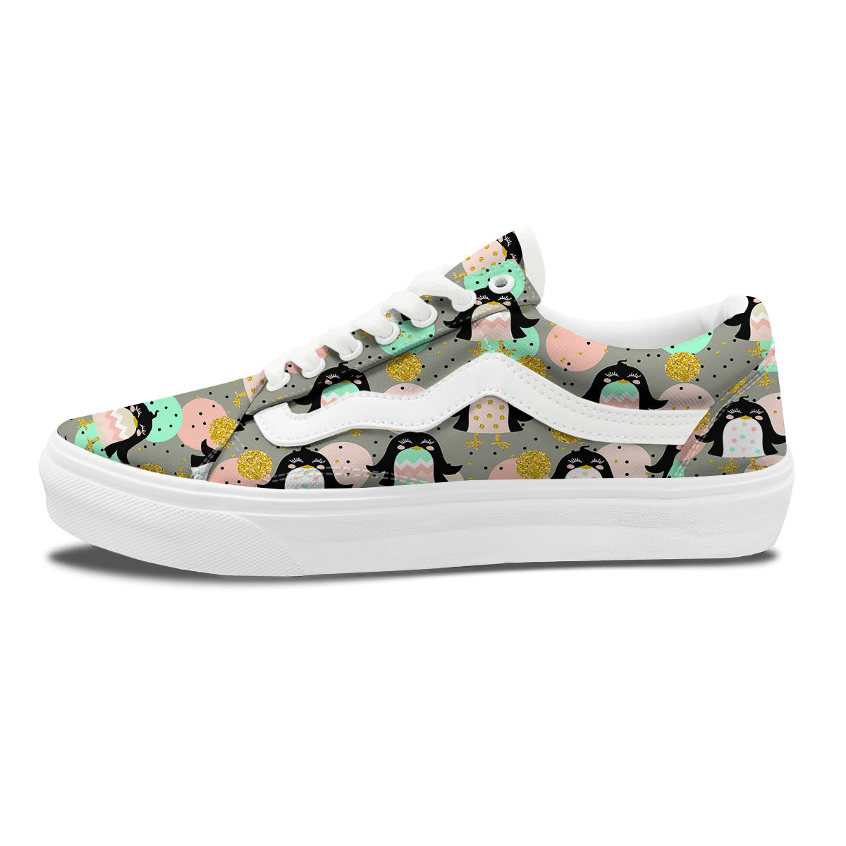 Penguin Pink Polka Print Pattern Skate Shoes-grizzshop