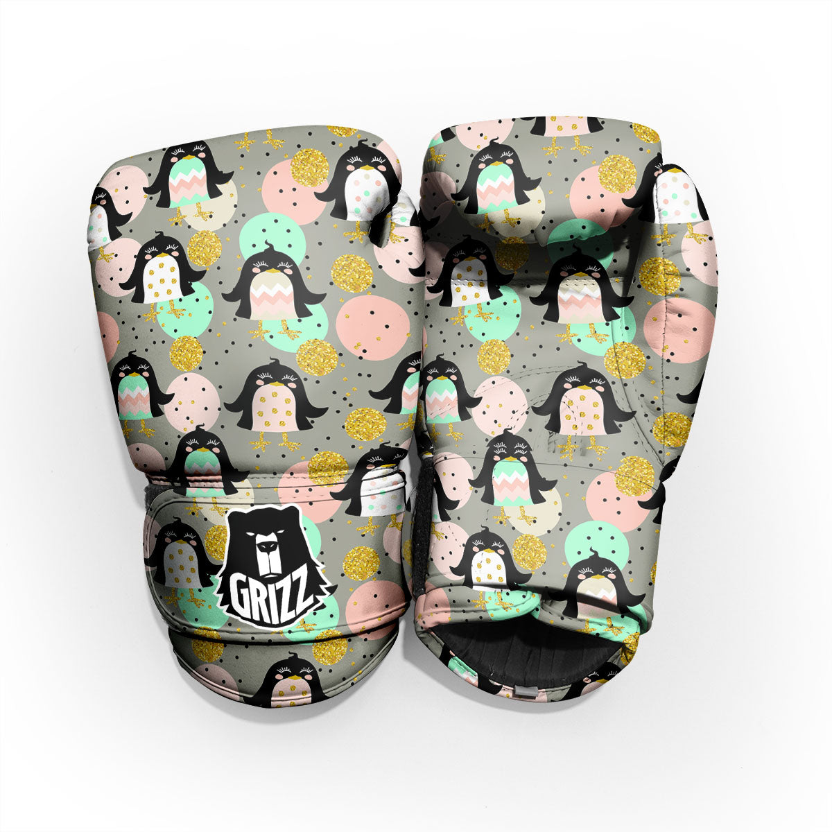 Penguin Pink Polka Print Pattern Pro Boxing Glove