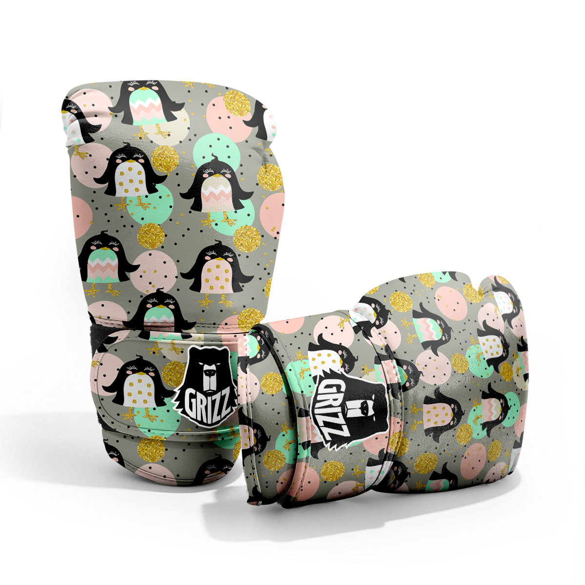 Penguin Pink Polka Print Pattern Pro Boxing Glove