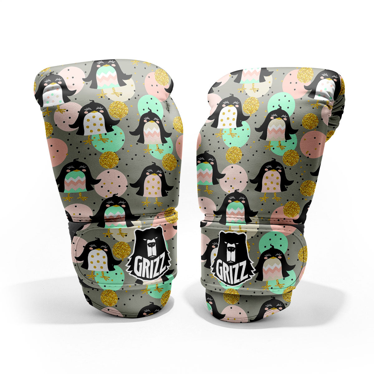 Penguin Pink Polka Print Pattern Pro Boxing Glove