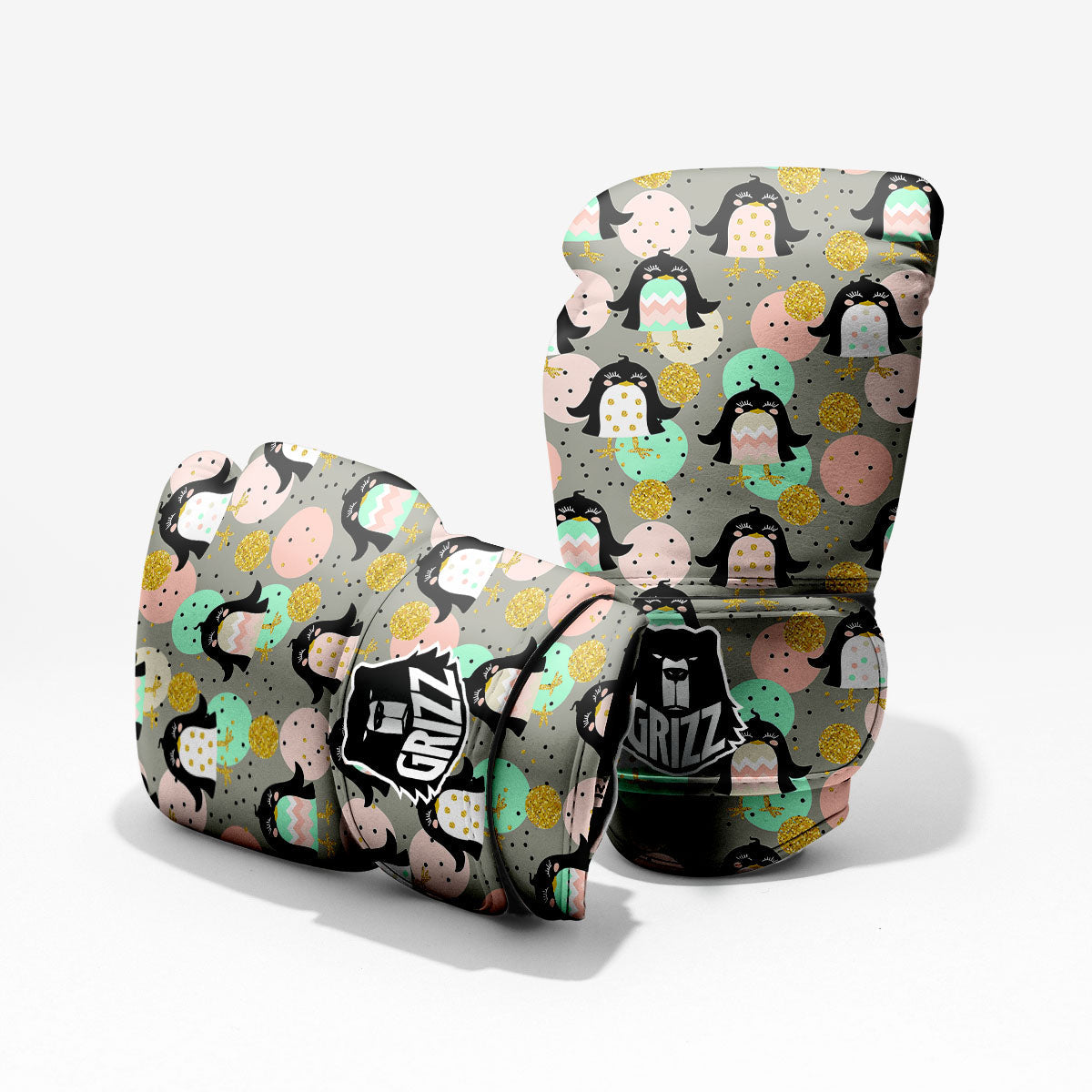 Penguin Pink Polka Print Pattern Pro Boxing Glove