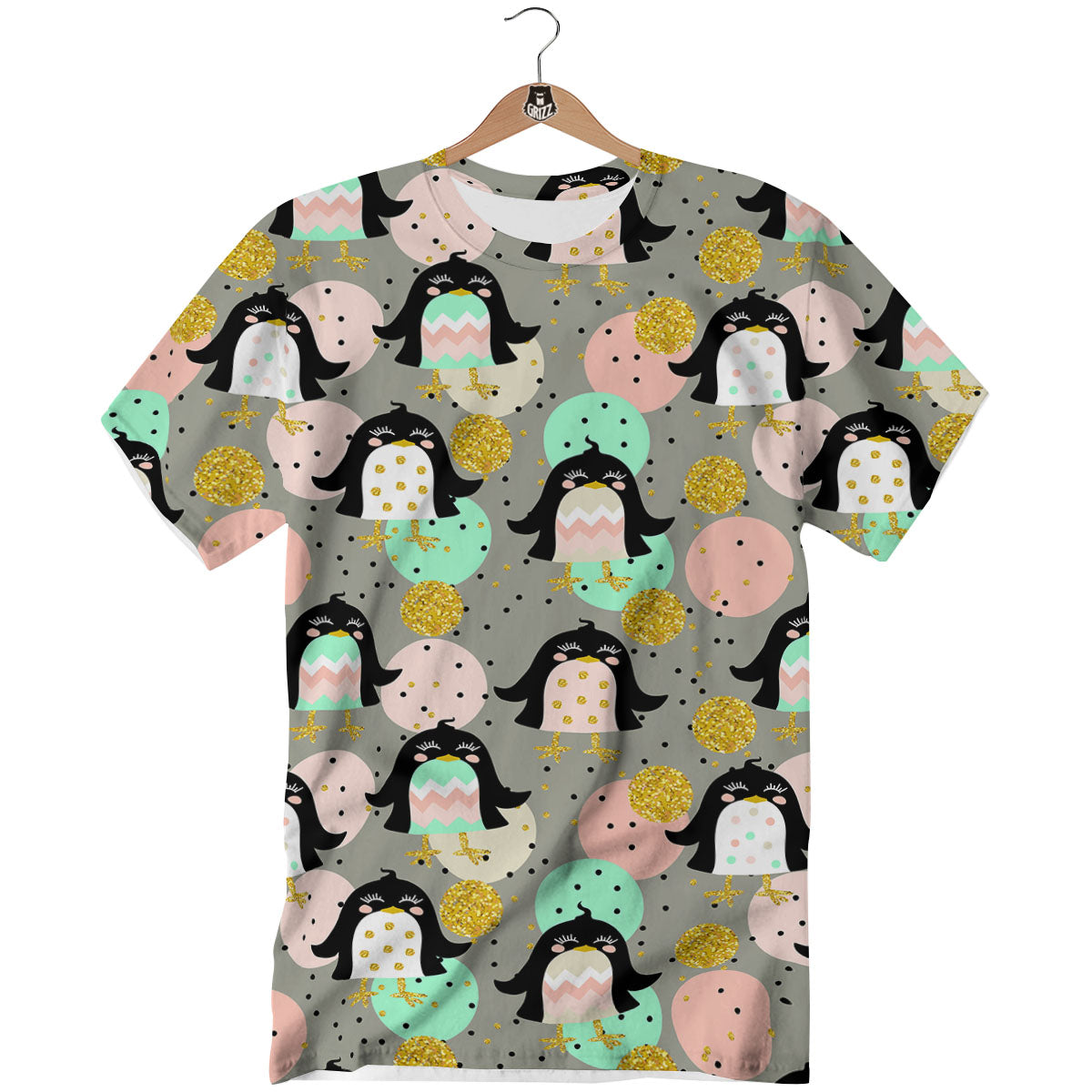 Penguin Pink Polka Print Pattern T-Shirt-grizzshop