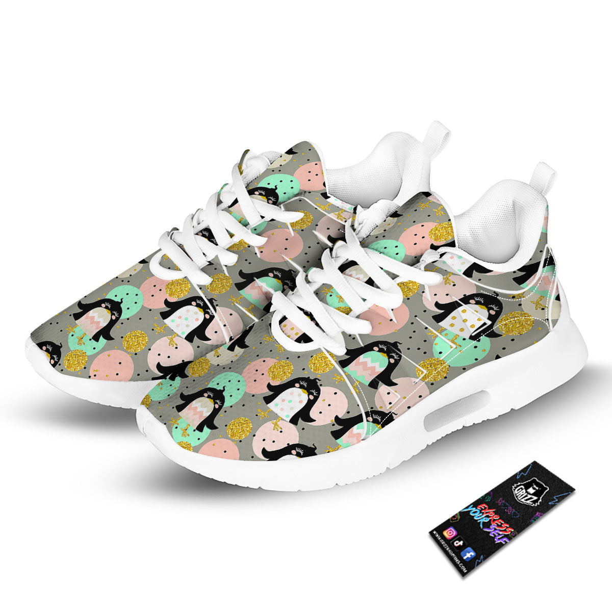 Penguin Pink Polka Print Pattern Tennis Shoes-grizzshop