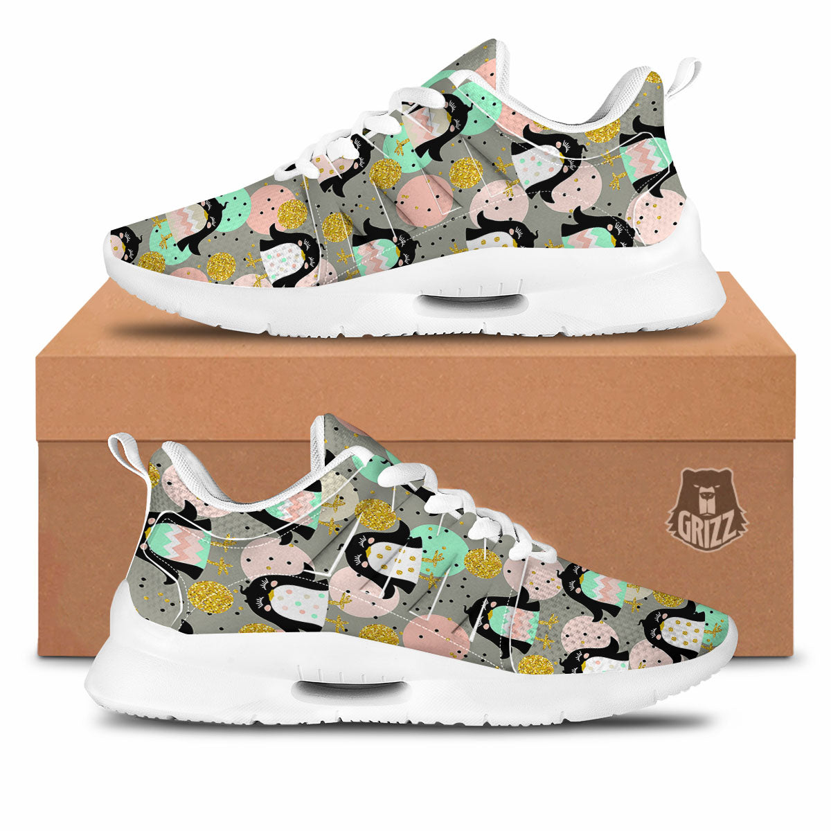 Penguin Pink Polka Print Pattern Tennis Shoes-grizzshop