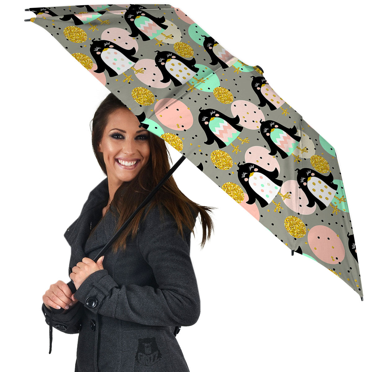 Penguin Pink Polka Print Pattern Umbrella-grizzshop