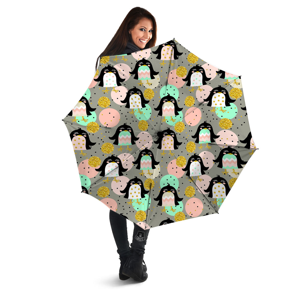 Penguin Pink Polka Print Pattern Umbrella-grizzshop